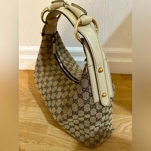 Gucci Beige Monogram GG Shoulder Hobo Bag